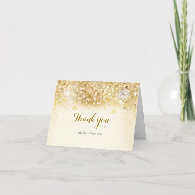 Cartão De Agradecimento Sparkly Golden Holiday Christmas Invitation Card (Frente)