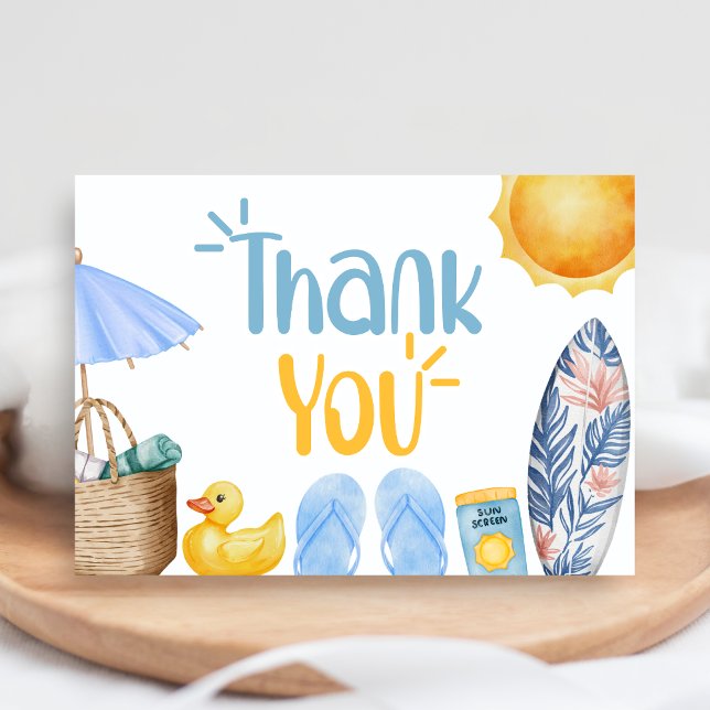 Cartão De Agradecimento Splish Splash Summer Baby Shower (Blue Splish Splash Baby Shower Thank You Card)