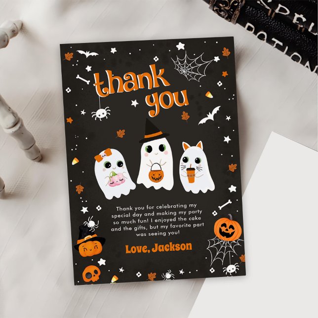 Cartão De Agradecimento Spooktacular do Aniversário Ghost Cute (Criador carregado)