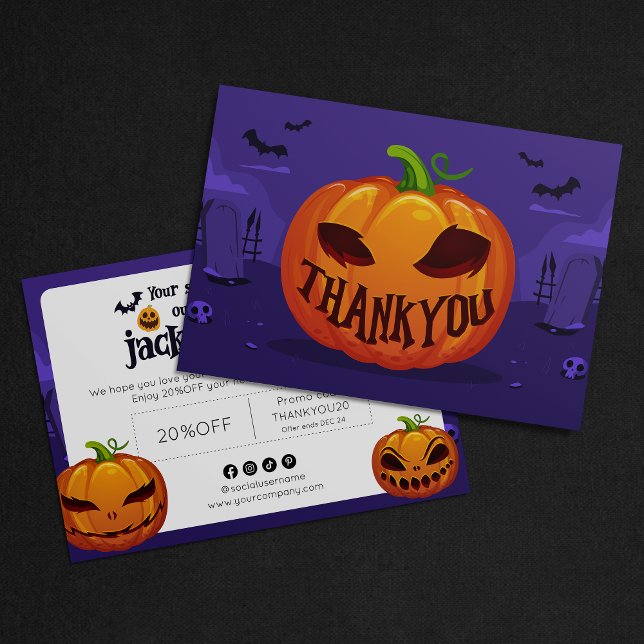 Cartão De Agradecimento Spooktacular Halloween Pumpkin Escrito Obrigado (Criador carregado)