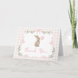 Cartão De Agradecimento Spring Coquette Bunny Pink Gingham 1st Birthday