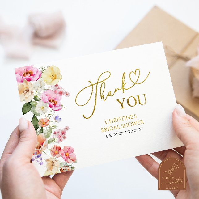 Cartão De Agradecimento Spring Floral Bridal Shower Thank You Card (Criador carregado)