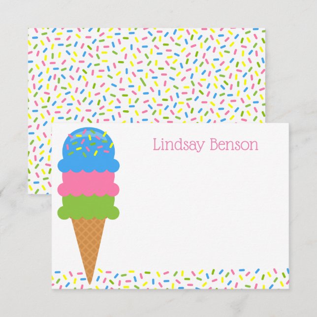 Cartão De Agradecimento Sprinkles Sorvete Cone Placas de Nota Personalizad (Frente/Verso)