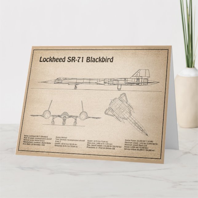 Cartão De Agradecimento SR-71 Blackbird - Planos de avião Blueprint SD (Frente)
