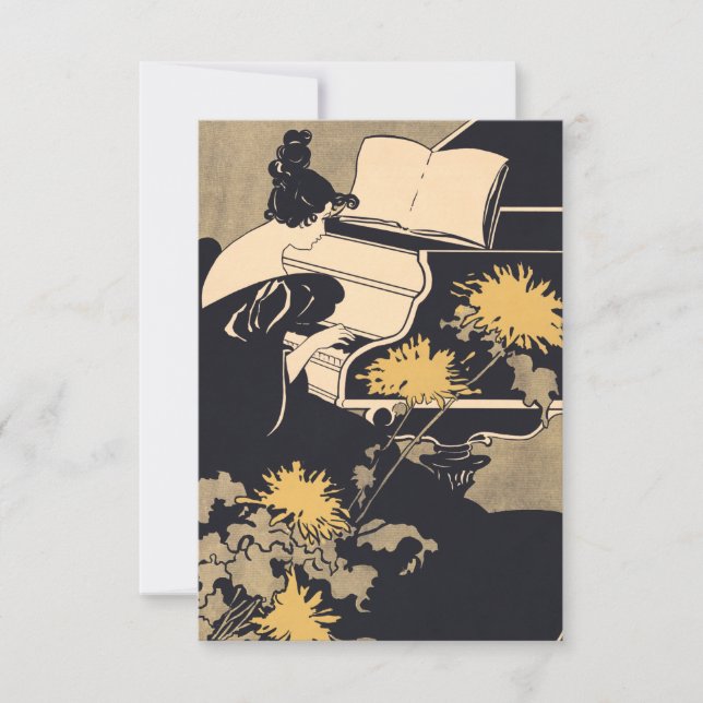 Cartão De Agradecimento Srta. Träumerei Jogando Piano, Ethel Reed (Frente)