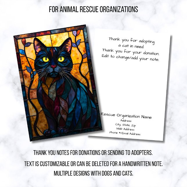 Cartão De Agradecimento Stained Glass Animal Rescue Organization Black Cat (Criador carregado)