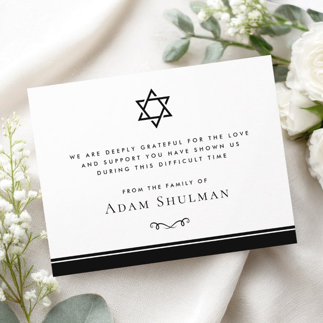 Cartão De Agradecimento Star of David black border funeral sympathy (Star of David black border funeral sympathy Thank You Card)
