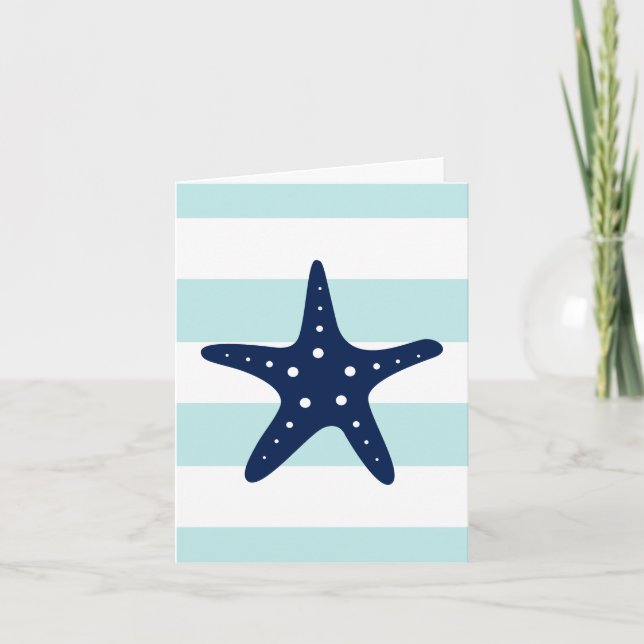Cartão De Agradecimento Starfish Azul em Stripes de Casa (Frente)