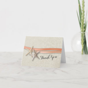 Cartão De Agradecimento Starfish e Ribbon Coral Obrigado