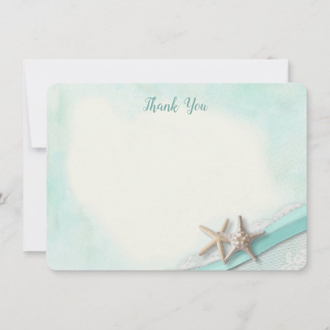 Cartão De Agradecimento Starfish e Ribbon Flat Card Obrigado (Frente)