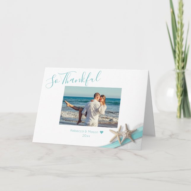 Cartão De Agradecimento Starfish Ribbon e Lace Graças com Obrigado Fotográ (Frente)