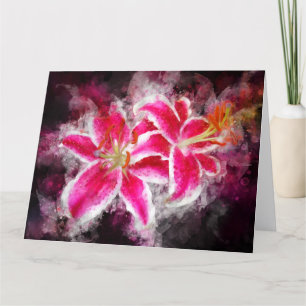 Cartão De Agradecimento Stargazer Lily Flor Watercolor - bb 03