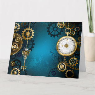 Cartão De Agradecimento Steampunk turquoise Background with Gears