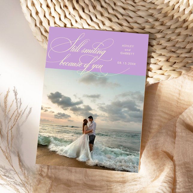 Cartão De Agradecimento Still Smiling Elegant Wedding Photo Wisteria (Criador carregado)