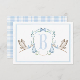 Cartão De Agradecimento Stork Boy Preppy Southern Blue Chá de fraldas