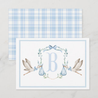 Cartão De Agradecimento Stork Boy Preppy Southern Blue Chá de fraldas
