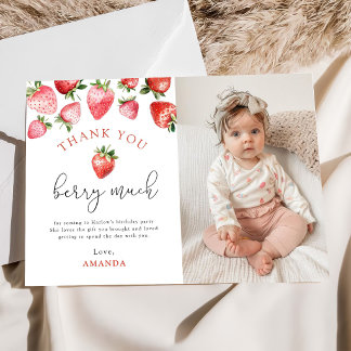 Cartão De Agradecimento Strawberry 1st Birthday Berry Sweet One Photo