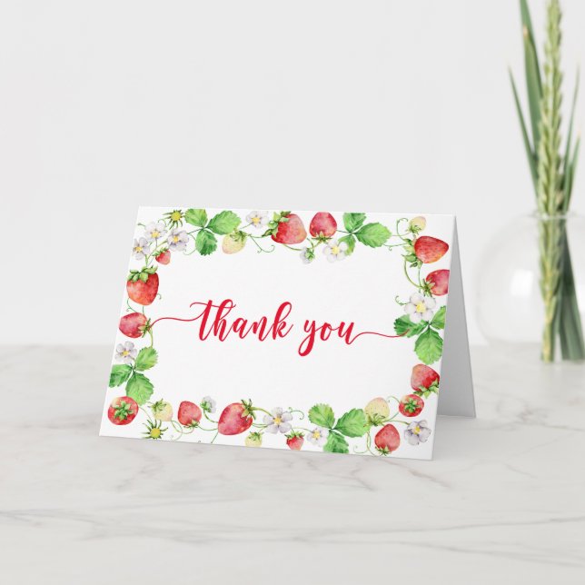 Cartão De Agradecimento Strawberry Baby Shower Thank You Card (Frente)