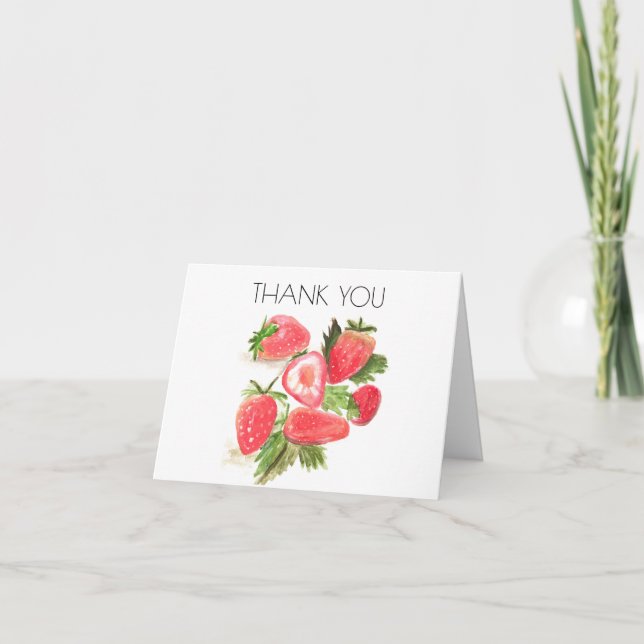 Cartão De Agradecimento Strawberry Berry 1rua Primeiro Aniversário Obrigad (Frente)