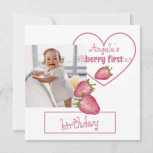 Cartão De Agradecimento Strawberry Berry Primeiro Aniversário