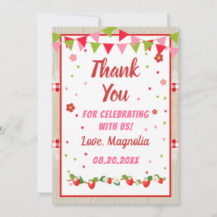Cartão De Agradecimento Strawberry Birthday Red Camco Blanket Sweet Party