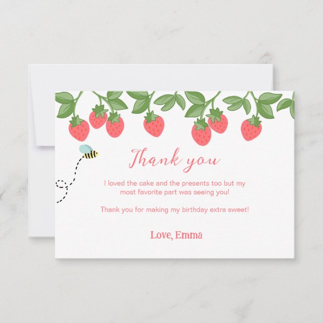 Cartão De Agradecimento Strawberry Birthday Thank you Note Card (Frente)