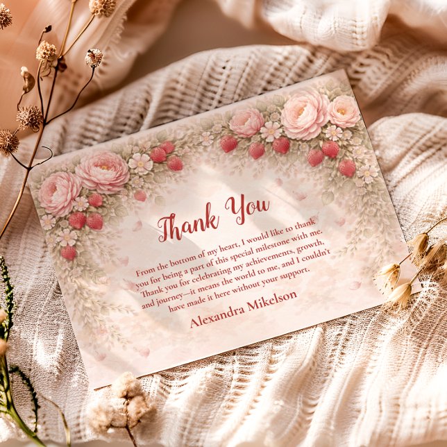 Cartão De Agradecimento Strawberry Blush Garden Celebration 1st Birthday (Criador carregado)