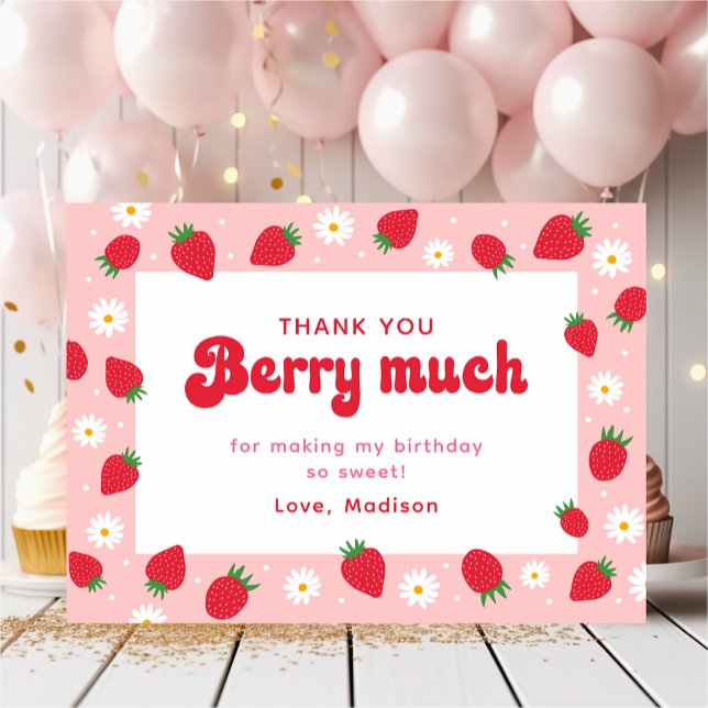 Cartão De Agradecimento Strawberry Daisy Birthday Obrigado (Criador carregado)