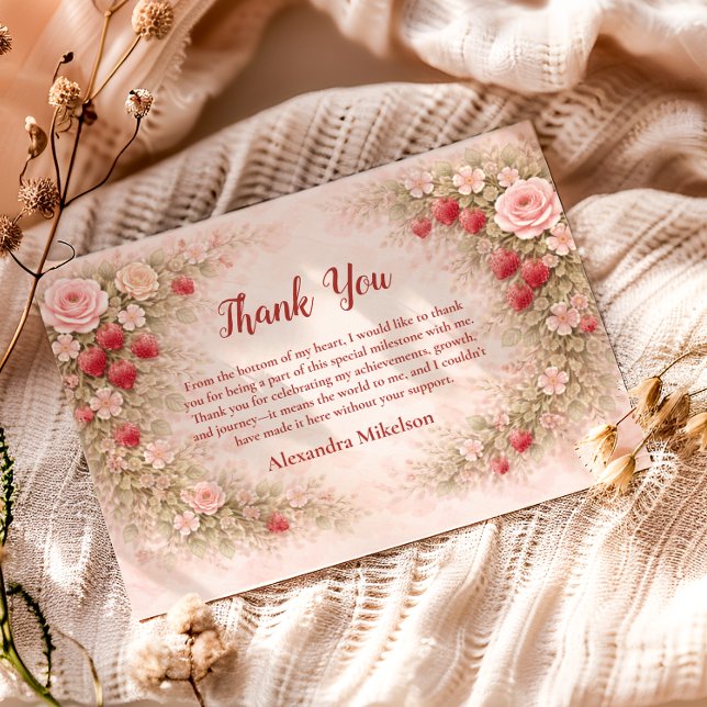 Cartão De Agradecimento Strawberry First Birthday Garden Party 1st Birthda (Criador carregado)