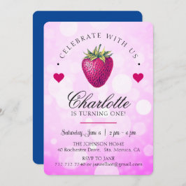 Cartão De Agradecimento Strawberry Hearts Birthday Girl Pink