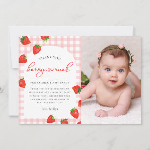 Cartão De Agradecimento Strawberry Pink Berry Xadrez Gingham Birthday