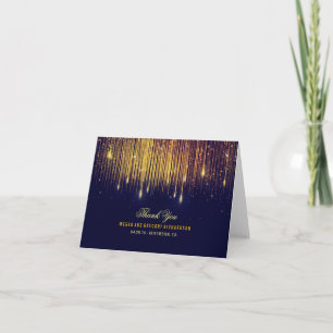 Cartão De Agradecimento String Lights Dourada e Marinho Weding Obrigado