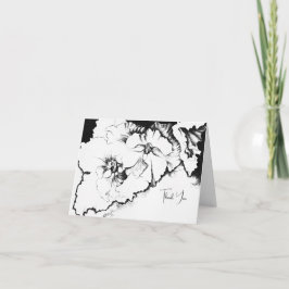 Cartão De Agradecimento Stylish Black & White Original Stipple Art Floral