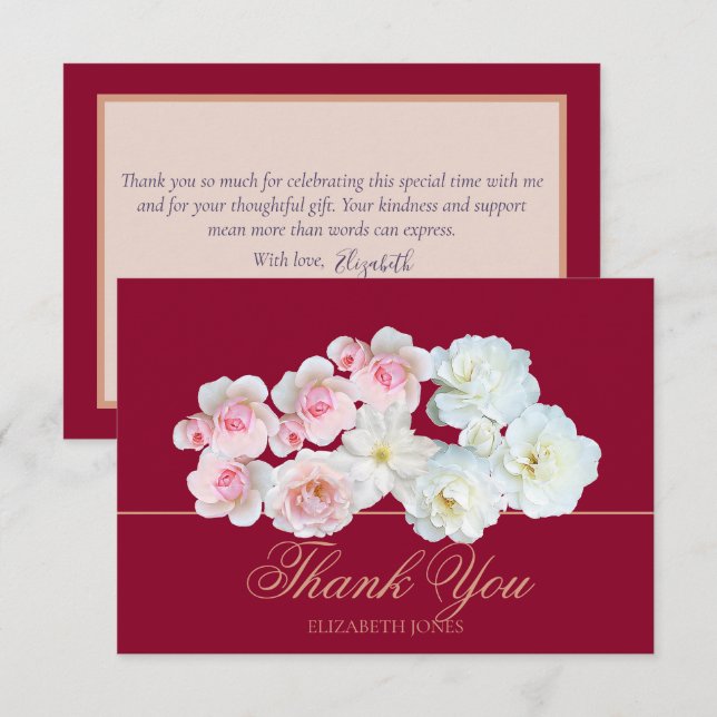 Cartão De Agradecimento Stylish Botanical Pink White Rose Floral Thank You (Frente/Verso)