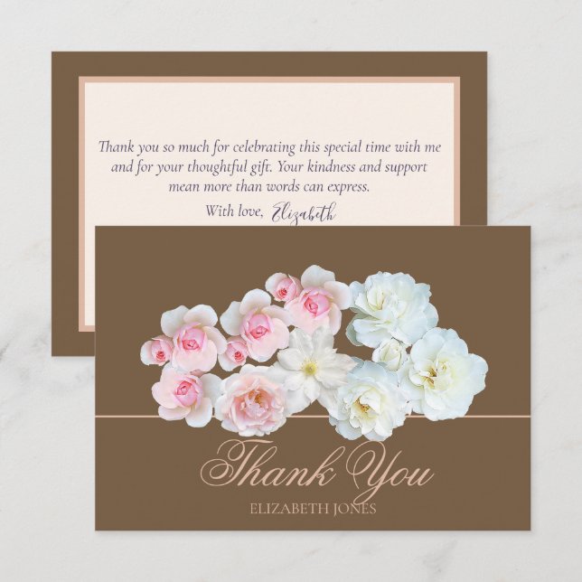 Cartão De Agradecimento Stylish Botanical Pink White Rose Floral Thank You (Frente/Verso)
