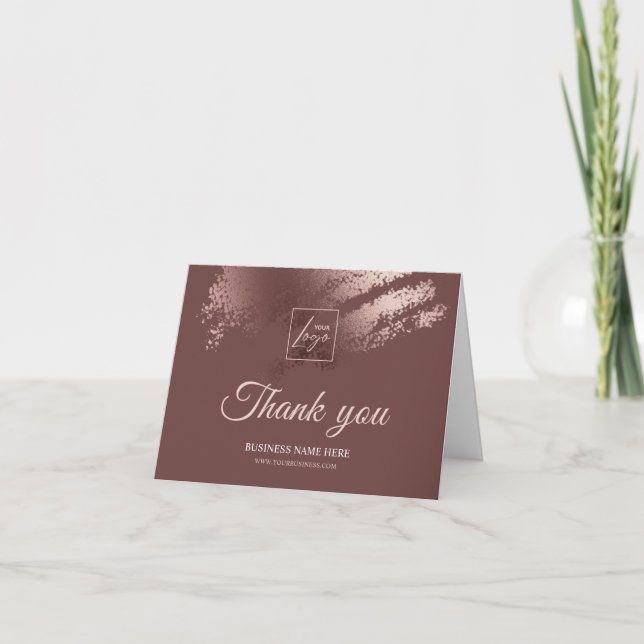 Cartão De Agradecimento Stylish Bronze Business Logo Folded Thank You Card (Frente)