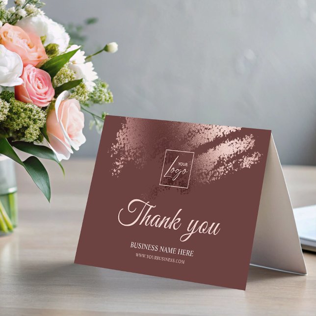 Cartão De Agradecimento Stylish Bronze Business Logo Folded Thank You Card (Stylish Bronze Business Logo Folded Thank You Card)