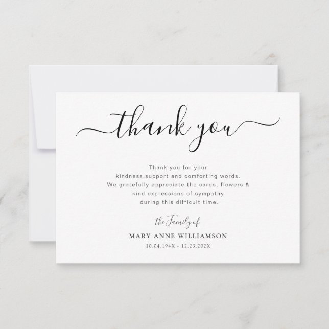 Cartão De Agradecimento Stylish script funeral thank you note (Frente)