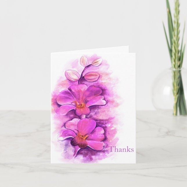 Cartão De Agradecimento Stylized orchid purple pink wedding thank you card (Frente)