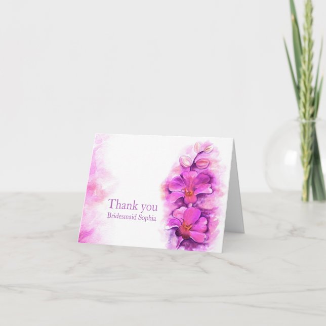 Cartão De Agradecimento Stylized orchid purple pink wedding thank you card (Frente)