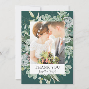 Cartão De Agradecimento Succulent Greenery Foto plana verde-escura