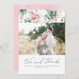 Cartão De Agradecimento Succulents Greenery Elegante Casamento Rosa Obriga