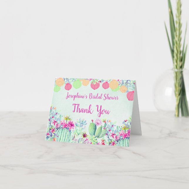 Cartão De Agradecimento Suculentas Cactus Lantern Chuveiro de Noiva Agrade (Frente)