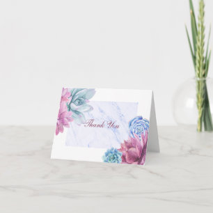 Cartão De Agradecimento Suculentas Moderno Mármore Floral Chic Obrigada