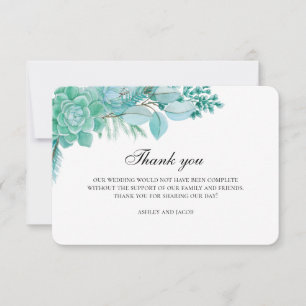 Cartão De Agradecimento Suculentos te obrigado. Mint bilhete de casamento.