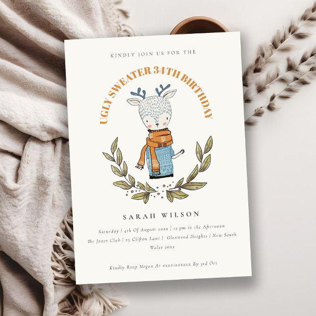Cartão De Agradecimento Suéter Feio Bonito Qualquer Aniversário De Idade C (Criador carregado)