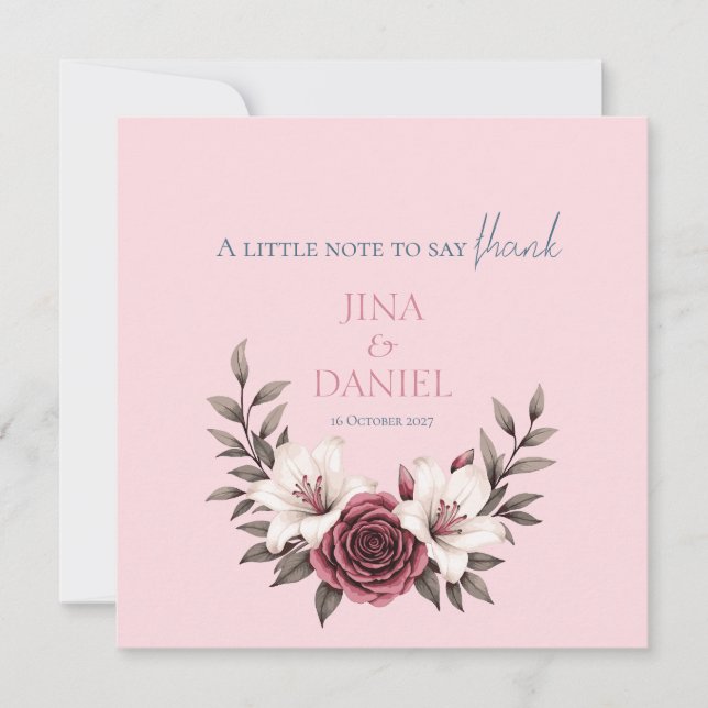 Cartão De Agradecimento Suíte De Casamento Floral Sofisticado (Rosa) (Frente)