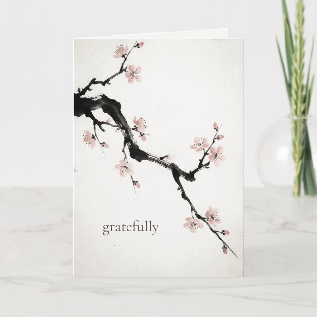 Cartão De Agradecimento Sumi-E Ink | Cherry Blossom | Thank You Card (Frente)