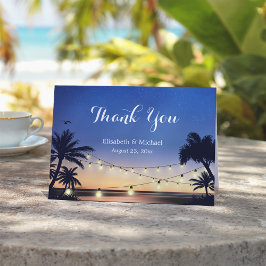 Cartão De Agradecimento Summer Beach Sunset String Lights Thank You Card