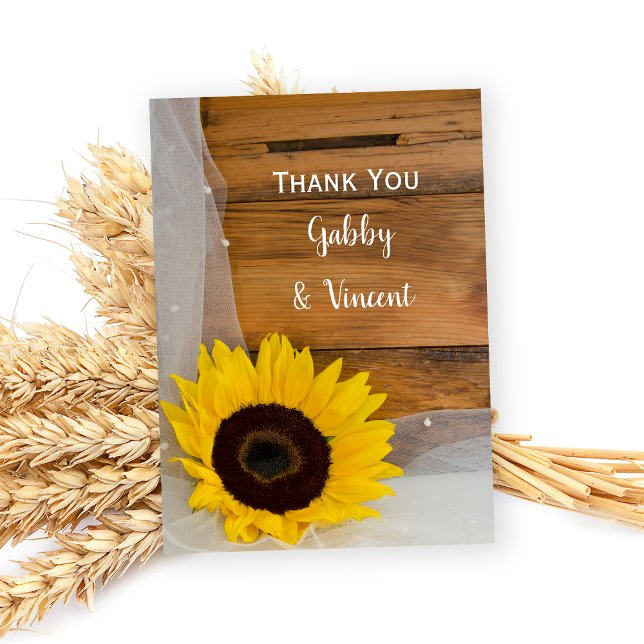 Cartão De Agradecimento Sunflower and Veil Country Wedding Thank You Note (Criador carregado)